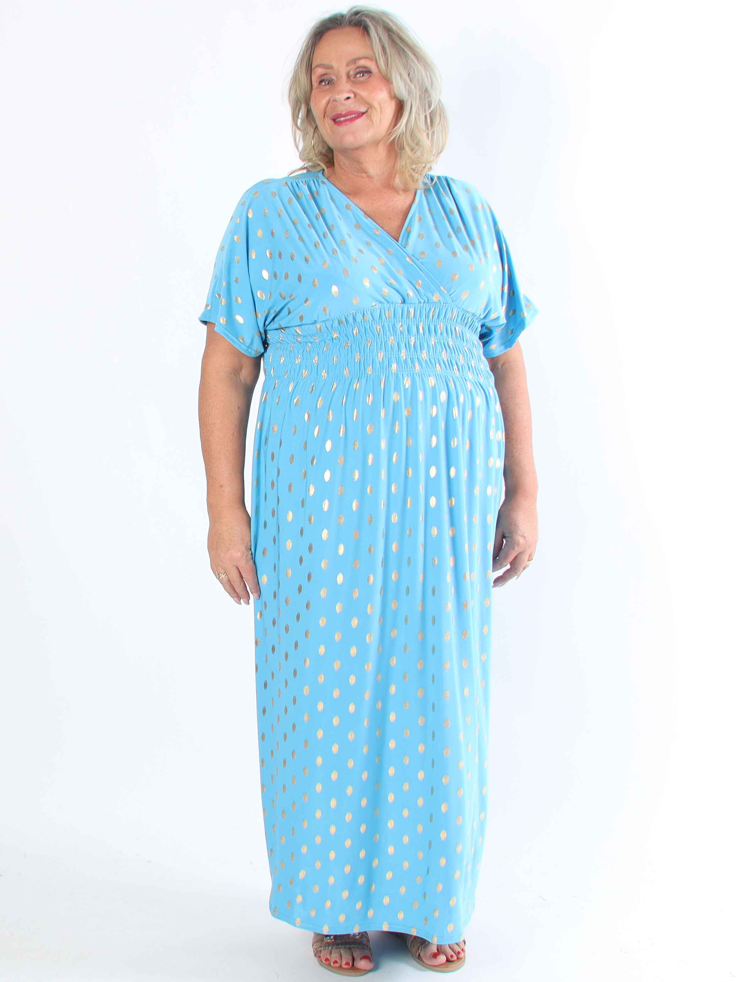 Pams Dot - Lång stretchig plus size-klänning med prickig detalj